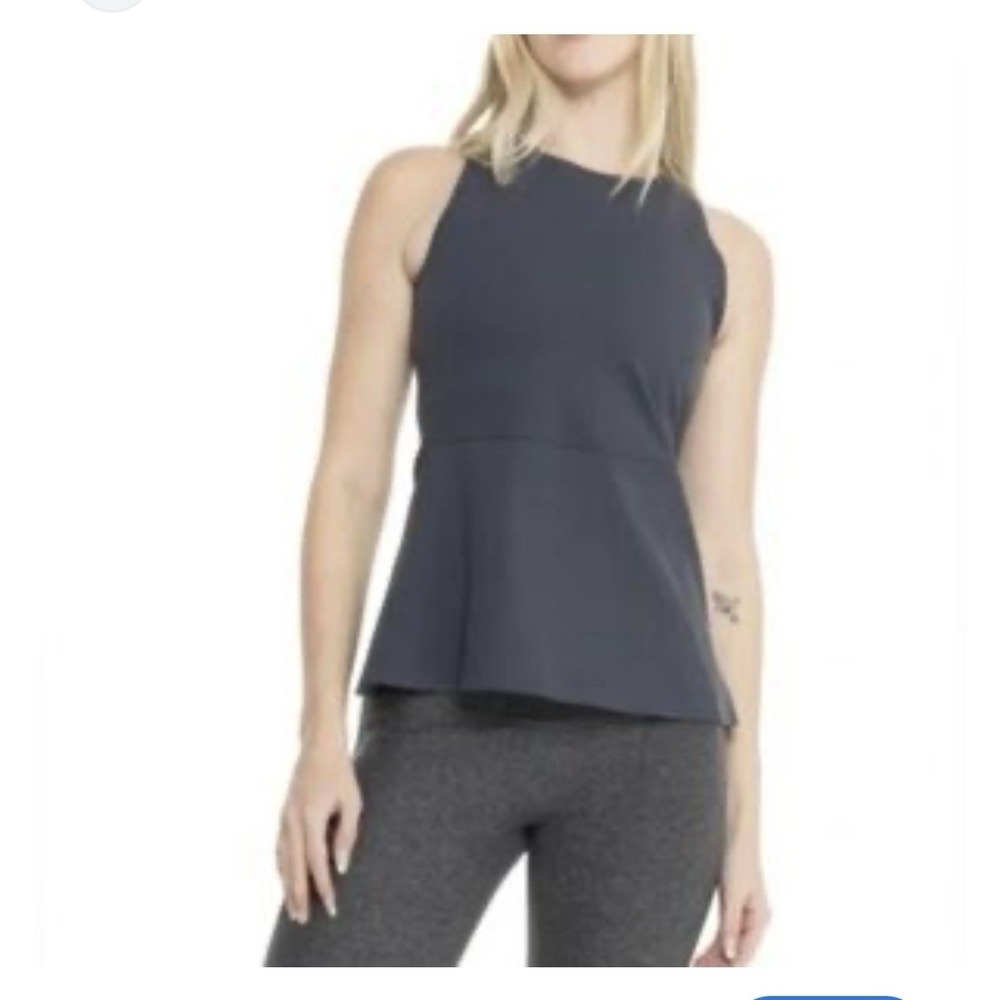 Spanx Active Top Womens‎ Small  Gray Sleeveless Peplum Tank Stretch Workout Gym